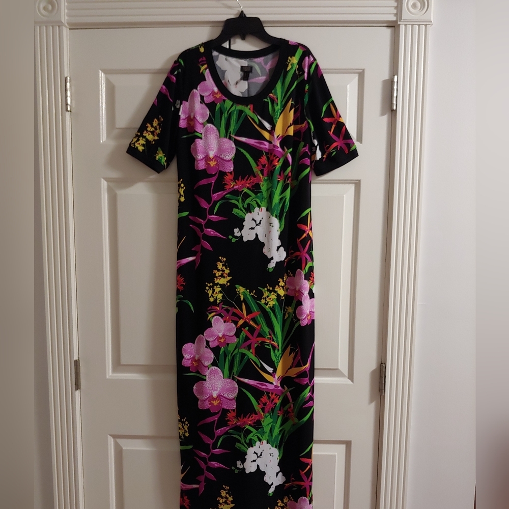 G.I.L.I. Black Floral Printed Maxi Dress with slits‎ on bothe sides Size M